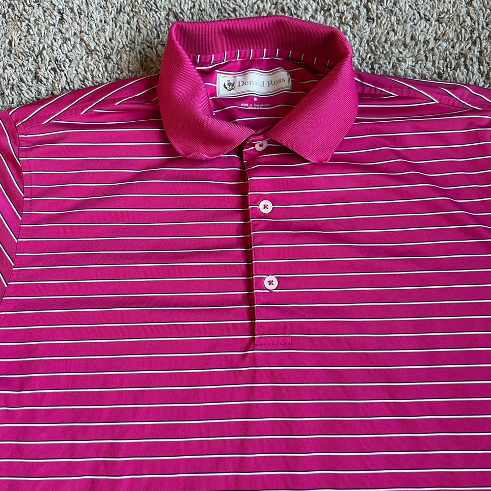 Donald Ross Golf Polo Shirt Greenbrier Club Resort West Virginia M Pink Stripes